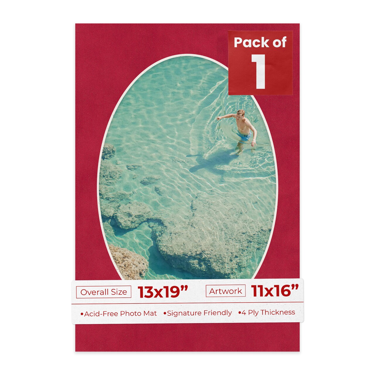 Red Suede Mat Board for 13x19 Frames - Oval Opening for 11x16 Photos